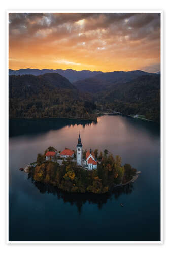 Poster Lake Bled at sunset, Slovenia