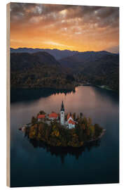 Wood print Lake Bled at sunset, Slovenia - Martin Podt