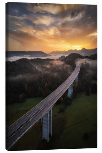 Canvas print Bridge to sunrise, Austria