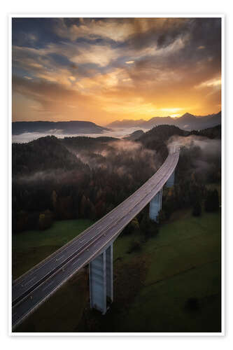 Poster Bridge to sunrise, Austria