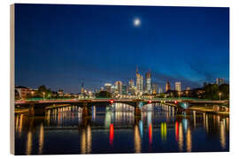 Holzbild Frankfurt am Main, Skyline bei Nacht