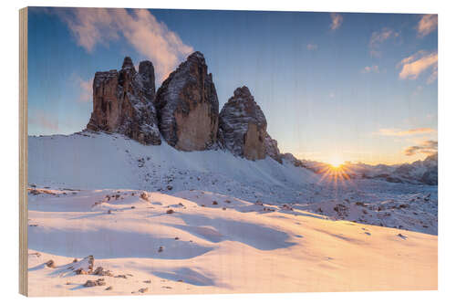 Wood print Winter light at the Three Peaks