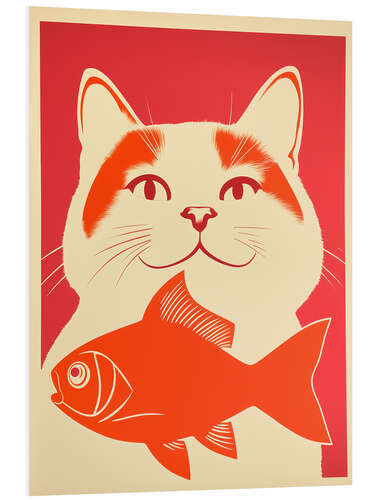 Quadro em PVC Cat Dreams and Goldfish