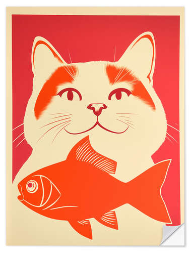 Autocolante decorativo Cat Dreams and Goldfish