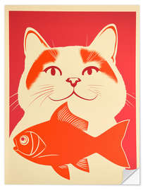 Sticker mural Cat Dreams and Goldfish - Frank Daske