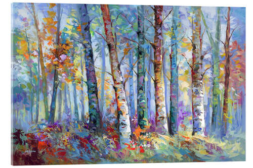 Stampa su vetro acrilico Forest with Birch Trees and Autumn Colours
