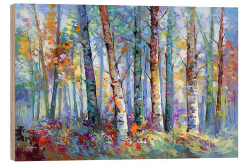 Cuadro de madera Forest with Birch Trees and Autumn Colours