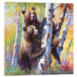 Acrylic print Curious Bears among the birch trees - Leon Devenice