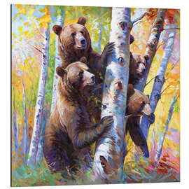 Aluminium print Curious Bears among the birch trees - Leon Devenice