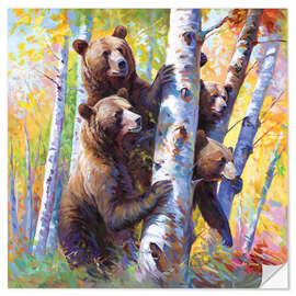 Wandsticker Neugierige Bären zwischen den Birken - Leon Devenice