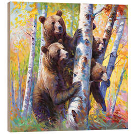 Wood print Curious Bears among the birch trees - Leon Devenice
