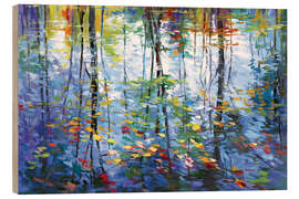 Holzbild Impressionistische Spiegelung von Herbstbäumen auf Wasser - Leon Devenice