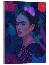 Wood print Frida Kahlo in Blue