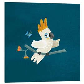 Obraz na szkle akrylowym Cute cockatoo and butterfly - Julia Reyelt