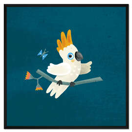 Gerahmter Kunstdruck Niedlicher Kakadu und Schmetterling