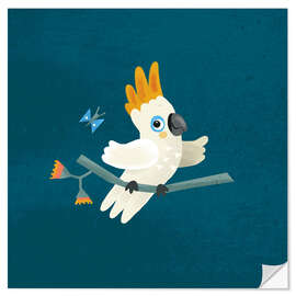 Sticker mural Cute cockatoo and butterfly