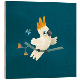 Cuadro de madera Cute cockatoo and butterfly