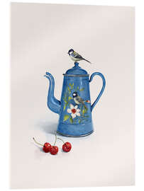 Akrylbilde Blue kettle with birds