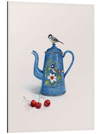 Aluminium print Blue kettle with birds