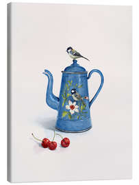 Canvastavla Blue kettle with birds