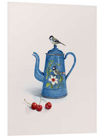 Tableau en PVC Blue kettle with birds