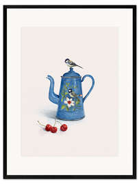 Gerahmter Kunstdruck Blaue Kanne mit Vögeln