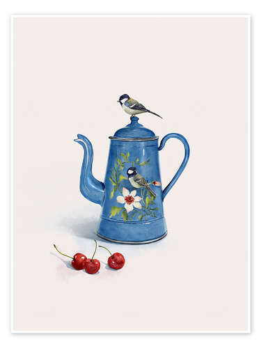 Plakat Blue kettle with birds