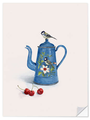 Wall sticker Blue kettle with birds