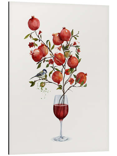 Tableau en aluminium Pomegranate in a Glass of Wine