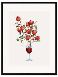 Gerahmter Kunstdruck Granatapfel in einem Glas Wein