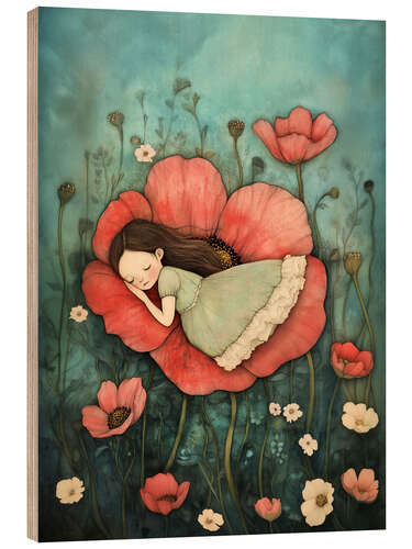Wood print Sleeping in the Poppy