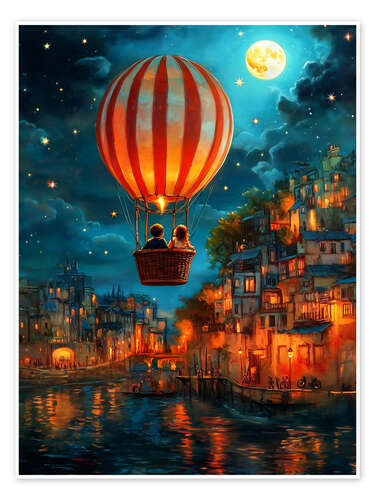 Poster Ballon über Mitternacht