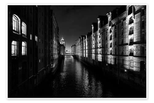 Póster Speicherstadt at night, Hamburg