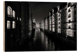 Cuadro de madera Speicherstadt at night, Hamburg - Manfred Hartmann