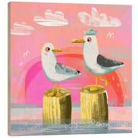 Tableau en bois Two Seagulls in Love II - Julia Reyelt