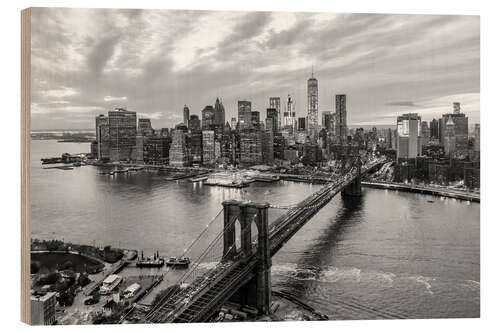 Hout print New York Skyline and Brooklyn Bridge