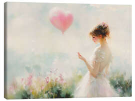 Tableau sur toile Valentines Day Woman with Heart Balloon