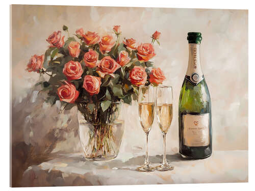 Tableau en verre acrylique Valentines Day Bouquet Roses and Champagne