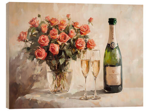 Quadro de madeira Valentines Day Bouquet Roses and Champagne