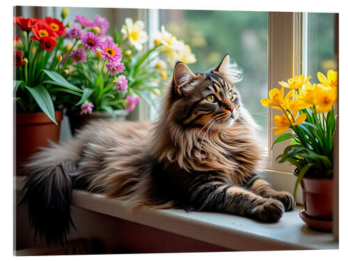 Acrylic print Maine Coon cat relaxing