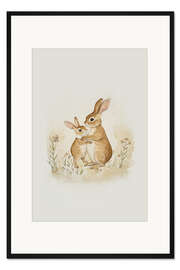 Gerahmter Kunstdruck Kaninchenmama und Kind
