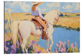 Magnettafel Cowgirl auf einem weißem Pferd