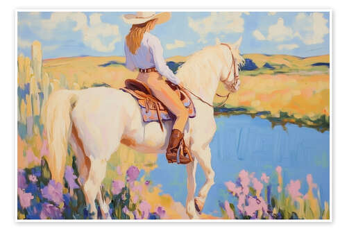 Plakat Cowgirl on a White Horse