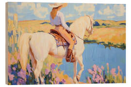 Wood print Cowgirl on a White Horse