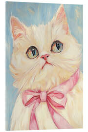 Acrylic print White cat with pink bow - Melloi Art