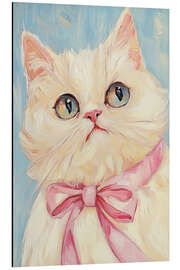 Alubild Weiße Katze mit rosa Schleife