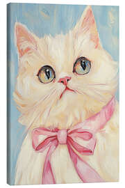 Lienzo Gato blanco con lazo rosa. - Melloi Art