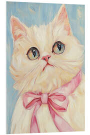 Hartschaumbild Weiße Katze mit rosa Schleife