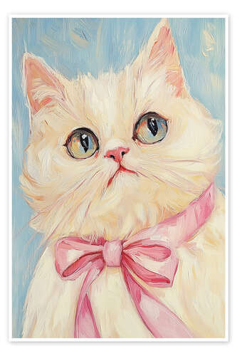 Poster White cat with pink bow