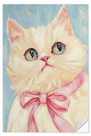 Wandsticker Weiße Katze mit rosa Schleife